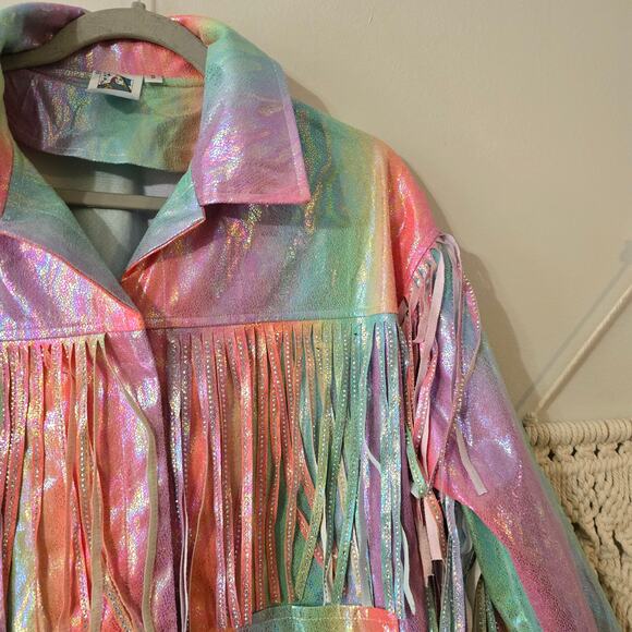Queen of Sparkles Rainbow Fringe Blazer Cowgirl Festival Sparkles Size S Small - Picture 3 of 13